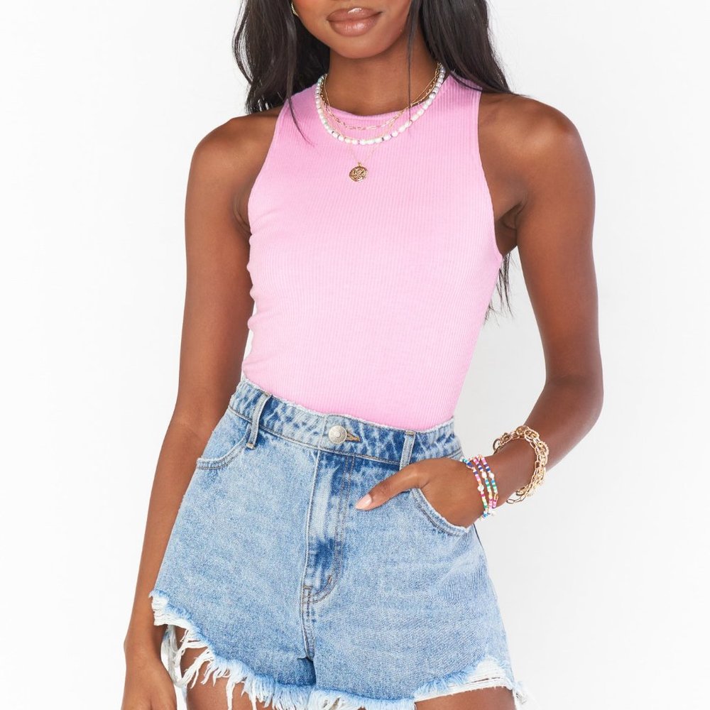 Show Me Your Mumu Best Pink Rib Knit Thong Bodysuit Women's Small S
